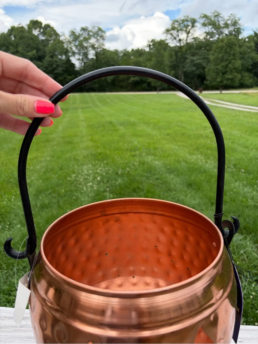Moonlight Manor 7 x 8in Hammered Metal Copper Color BUCKET JACK O LANTERN NWT